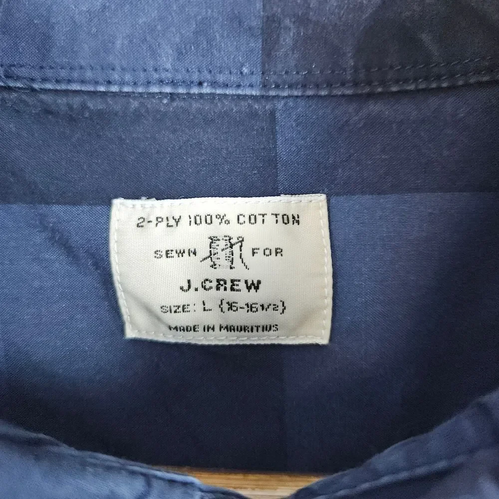 J Crew Men's Blue/Black Plaid Button Down‎ Shirt Size L 16-16 1/2 2-Ply Cotton